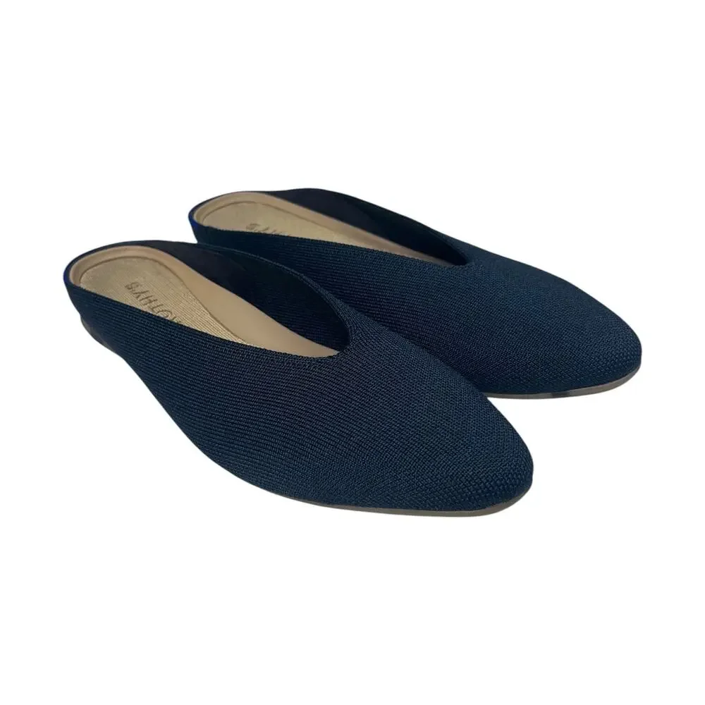 Rothys The Point Shoe Womens 7.5 Navy Knit Pointed Toe Mule Flats Washable Chic